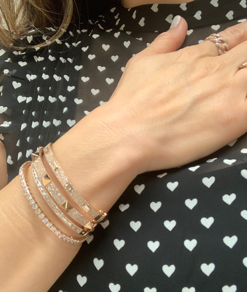 Large Pink Gold Diamond Bangle Bracelet Move Romane