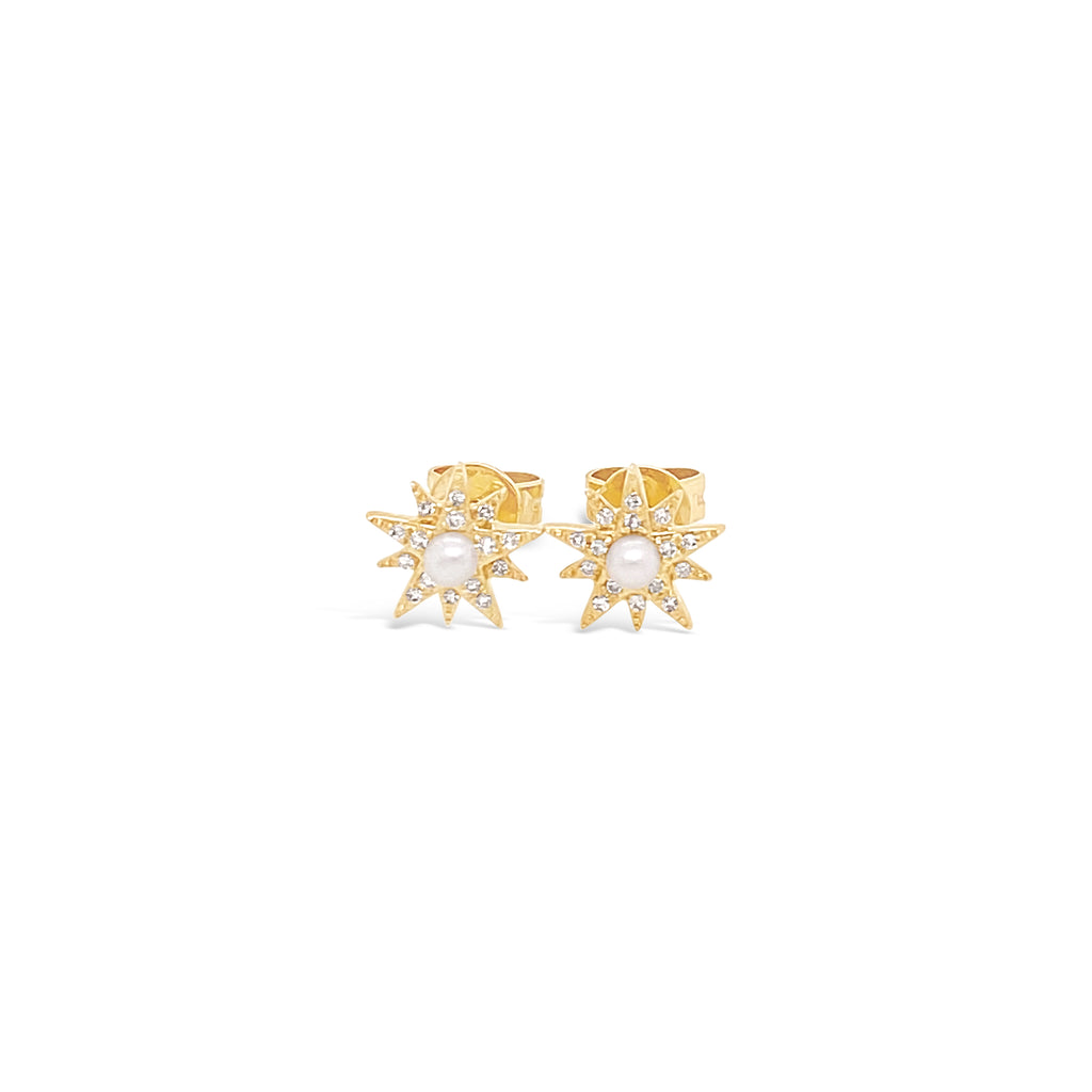 Diamond and Pearl Sunburst Earrings