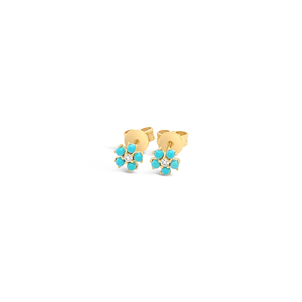 Diamond and Turquoise Flower Earrings