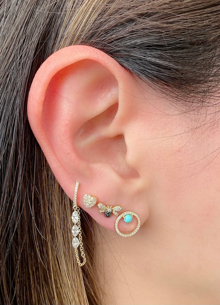 Open Circle Diamond and Turquoise Earrings