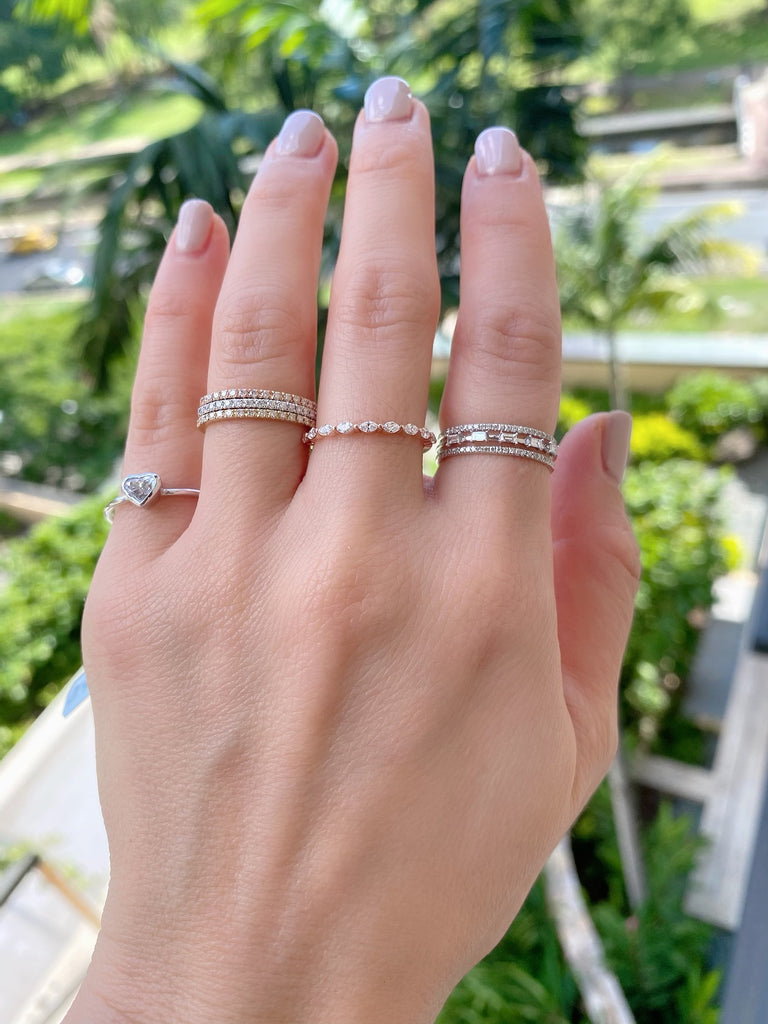 Baguette and Pave Diamond Triple Row Ring