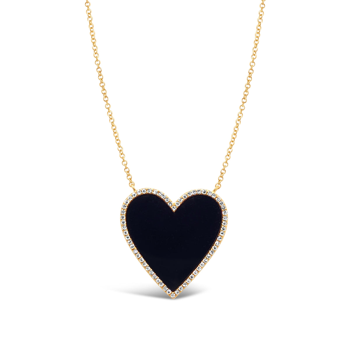 Black Onyx Heart Necklace with Diamonds Ball Chain