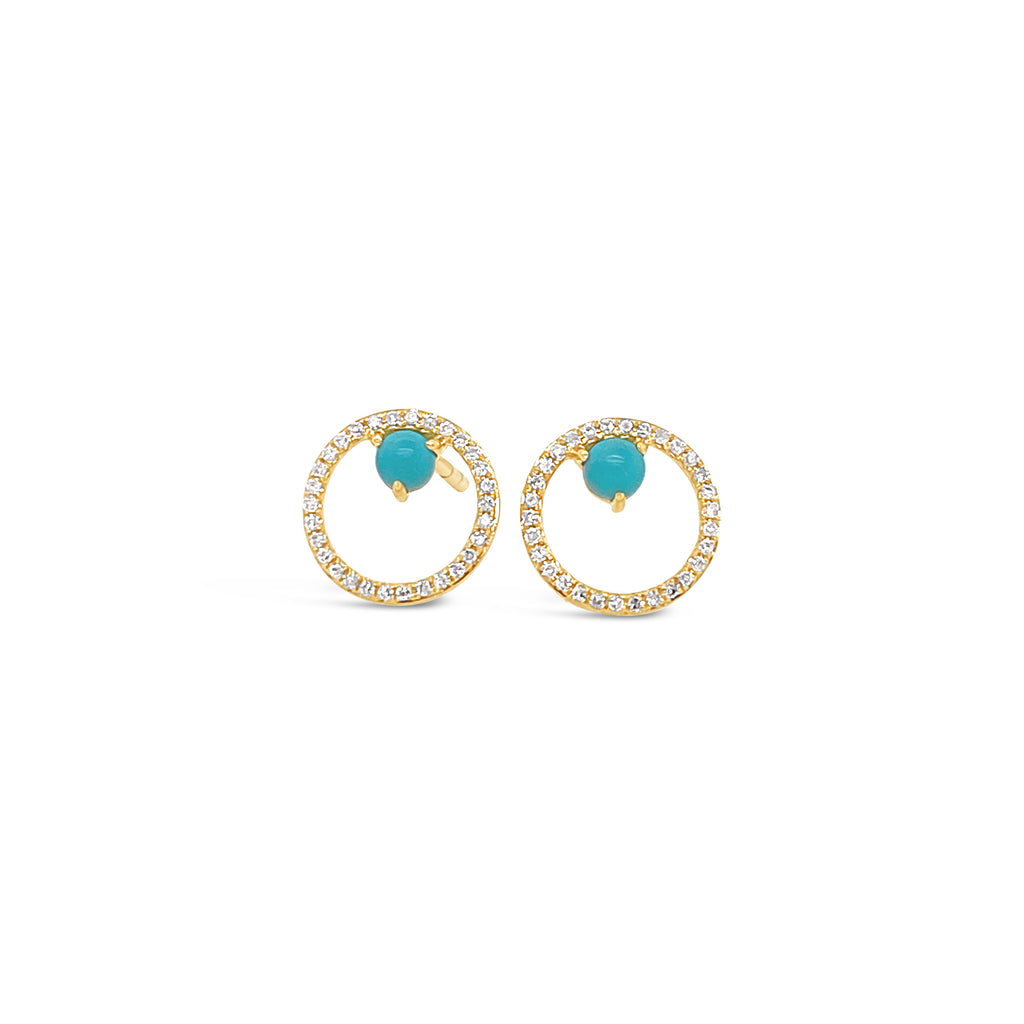 Open Circle Diamond and Turquoise Earrings