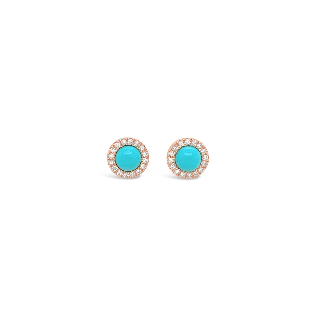 Round Diamond and Turquoise Earrings